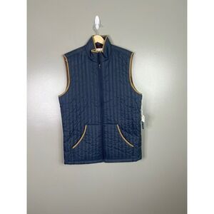 Mutual Weave Mens Navy Blue Quilted Full Zip Vest Big & Tall LT Tan Trim New